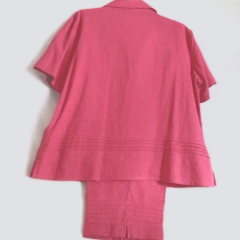 Linen Blend Southern Lady Pantsuit Capri Size Large 18 - Picture 2 of 10